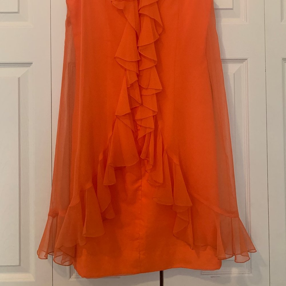 Vintage sheath dress with ruffled sheer overlay